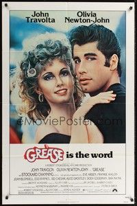 6c372 GREASE 1sh '78 close up of John Travolta & Olivia Newton-John in a most classic musical!