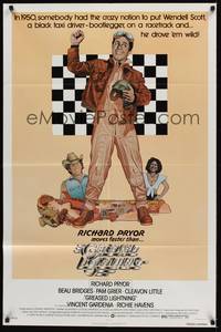 6c374 GREASED LIGHTNING 1sh '77 great art of race car driver Richard Pryor by Noble!