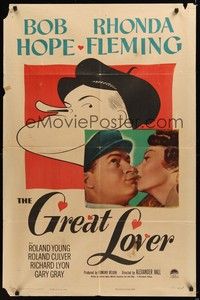 6c376 GREAT LOVER style A 1sh '49 Hirschfeld art & photo of Bob Hope, Rhonda Fleming!