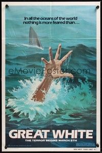 6c379 GREAT WHITE style A teaser 1sh '82 great artwork of shark attacking female swimmer!