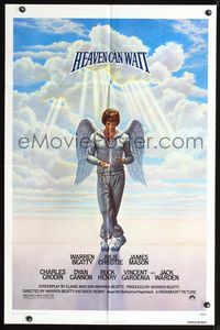 6c408 HEAVEN CAN WAIT 1sh '78 Lettick art of angel Warren Beatty wearing sweats, football!