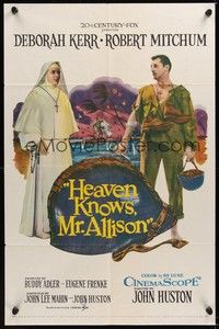 6c409 HEAVEN KNOWS MR. ALLISON 1sh '57 Robert Mitchum stranded on island with nun Deborah Kerr!