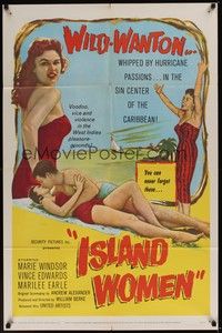 6c460 ISLAND WOMEN 1sh '58 voodoo, vice & violence, sexy tropical wild-wanton Marie Windsor!