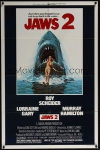 6c465 JAWS 2 1sh '78 just when you thought it was safe, sexy skier chased by shark!