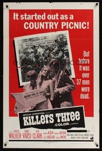 6c481 KILLERS THREE 1sh '68 Robert Walker, Diane Varsi, AIP, country picnic gone bad!