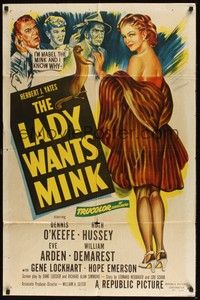 6c497 LADY WANTS MINK 1sh '52 art of Dennis O'Keefe, Ruth Hussey, Eve Arden, and Mabel the Mink!