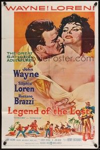 6c512 LEGEND OF THE LOST 1sh '57 romantic art of John Wayne & sexy Sophia Loren!