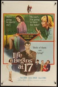 6c519 LIFE BEGINS AT 17 1sh '58 teenage boy has one girl pregnant and one wanting to marry him!