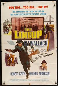 6c522 LINEUP 1sh '58 Don Siegel classic film noir, great image of Eli Wallach running with gun!