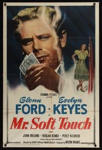 6c616 MR. SOFT TOUCH 1sh '49 gambler Glenn Ford studies his poker hand, sexy Evelyn Keyes!