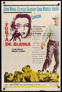 6c651 NORTH TO ALASKA Spanish/U.S. 1sh '60 John Wayne & sexy Capucine in an adventure in the Yukon!