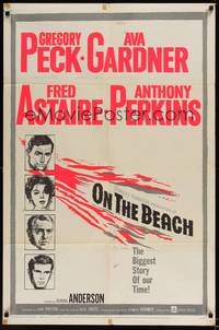 6c662 ON THE BEACH 1sh '59 art of Gregory Peck, Ava Gardner, Fred Astaire & Anthony Perkins!