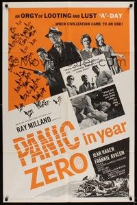 6c682 PANIC IN YEAR ZERO style A 1sh '62 Ray Milland, Jean Hagen, Frankie Avalon!