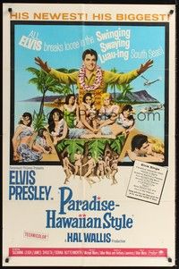 6c685 PARADISE - HAWAIIAN STYLE 1sh '66 Elvis Presley on the beach with sexy tropical babes!