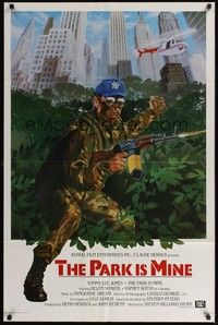 6c687 PARK IS MINE int'l 1sh '85 wild artwork of commando Tommy Lee Jones in Central Park!
