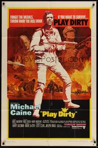 6c710 PLAY DIRTY int'l 1sh '69 cool art of WWII soldier Michael Caine with machine gun!