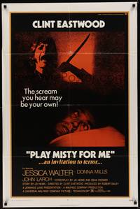 6c712 PLAY MISTY FOR ME 1sh '71 classic Clint Eastwood, an invitation to terror!