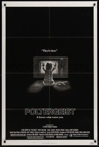 6c718 POLTERGEIST style B 1sh '82 Tobe Hooper, classic They're here image of little girl by TV!