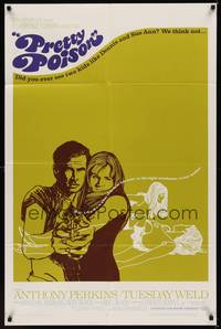 6c731 PRETTY POISON 1sh '68 cool artwork of psycho Anthony Perkins & crazy Tuesday Weld!