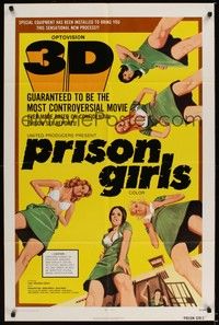 6c736 PRISON GIRLS 1sh '72 3-D, Uschi Digard, sexy art of bad girls!