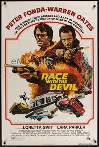 6c749 RACE WITH THE DEVIL style A 1sh '75 Peter Fonda & Warren Oates are burning bridges & rubber!