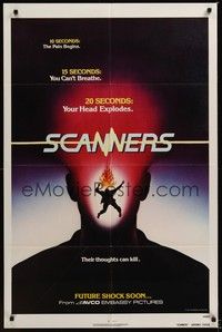 6c792 SCANNERS advance/teaser 1sh '81 David Cronenberg, in 20 seconds your head explodes!