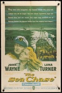 6c795 SEA CHASE 1sh '55 great seafaring artwork of John Wayne & Lana Turner!