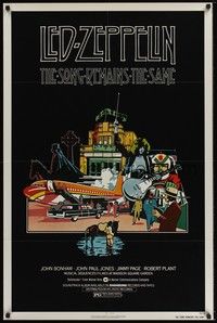 6c844 SONG REMAINS THE SAME 1sh '76 Led Zeppelin, really cool rock & roll montage art!