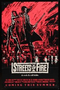 6c871 STREETS OF FIRE advance 1sh '84 Walter Hill, a rock & roll fable, cool dayglo Riehm art!