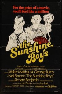 6c877 SUNSHINE BOYS 1sh '75 great Al Hirschfeld art of George Burns, Walter Matthau & Lee Meredith