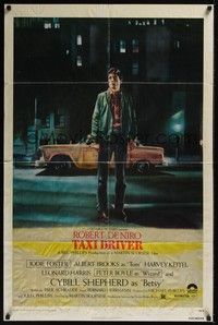 6c894 TAXI DRIVER 1sh '76 classic art of Robert De Niro by cab, directed by Martin Scorsese!