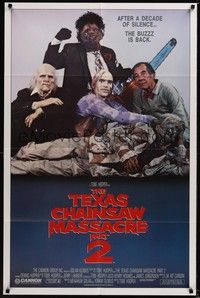6c900 TEXAS CHAINSAW MASSACRE PART 2 family style 1sh '86 Tobe Hooper horror sequel, cast portrait!