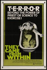 6c907 THEY CAME FROM WITHIN 1sh '76 David Cronenberg, art of terrified girl in bath tub!