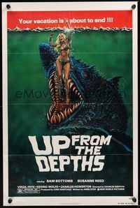 6c949 UP FROM THE DEPTHS 1sh '79 wild horror artwork of giant killer fish by William Stout!