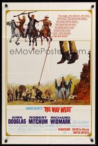 6c970 WAY WEST style B 1sh '67 Kirk Douglas, Robert Mitchum, Widmark, art of frontier justice!