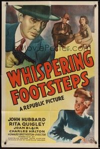 6c978 WHISPERING FOOTSTEPS 1sh '43 John Hubbard & Rita Quigley, murder mystery art!