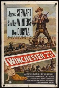 6c986 WINCHESTER '73 1sh R58 art of James Stewart with rifle, Shelley Winters!