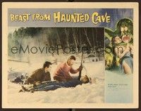6d165 BEAST FROM HAUNTED CAVE LC #7 '59 Roger Corman, two men find monster's victim in the snow!