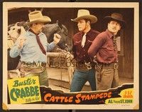 6d217 CATTLE STAMPEDE LC '43 close up of Buster Crabbe as Billy the Kid holding two men captive!