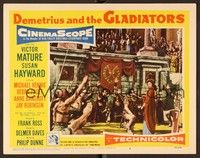 6d252 DEMETRIUS & THE GLADIATORS LC #6 '54 Victor Mature kneels before Susan Hayward by crowd!