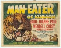 6d054 MAN-EATER OF KUMAON TC '48 Sabu, Wendell Corey, Joanne Page, cool close art of tiger!