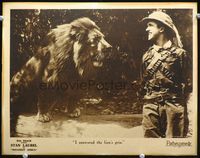 6d533 ROUGHEST AFRICA LC '23 great close up of Stan Laurel grinning down a lion!