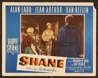 6d548 SHANE LC #3 '53 Alan Ladd in buckskin enters homestead of Van Heflin & Jean Arthur!