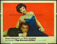 6d623 TOP SECRET AFFAIR LC #1 '57 c/u of Susan Hayward sitting on top of General Kirk Douglas!