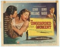 6d102 UNGUARDED MOMENT TC '56 close up art of teacher Esther Williams threatened by John Saxon!