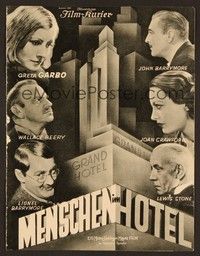 6e154 GRAND HOTEL German program '33 Garbo, John & Lionel Barrymore, Joan Crawford. different!