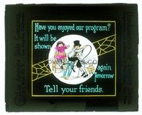 6e124 HAVE YOU ENJOYED OUR PROGRAM? glass slide '20s cool cartoon art of kids at play!