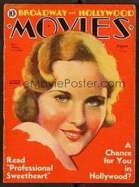 6e084 BROADWAY & HOLLYWOOD MOVIES magazine August 1933 art of Boots Mallory by Lt. James Lunnon!