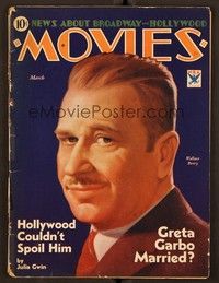 6e087 BROADWAY & HOLLYWOOD MOVIES magazine March 1934 art of Wallace Beery by Victor Tchetchet!
