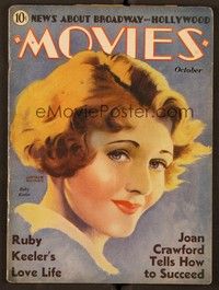 6e085 BROADWAY & HOLLYWOOD MOVIES magazine October 1933 art of Ruby Keeler by Lt. James Lunnon!